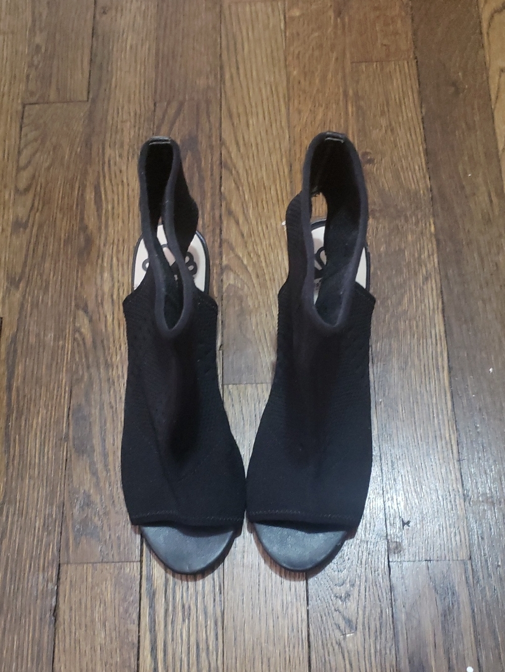 Black Open-Toe Stretch Sock Heels